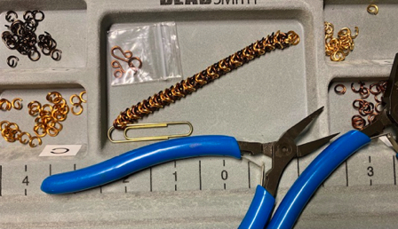 June 10 - On my work table today, chainmaille. Box chain in progress.